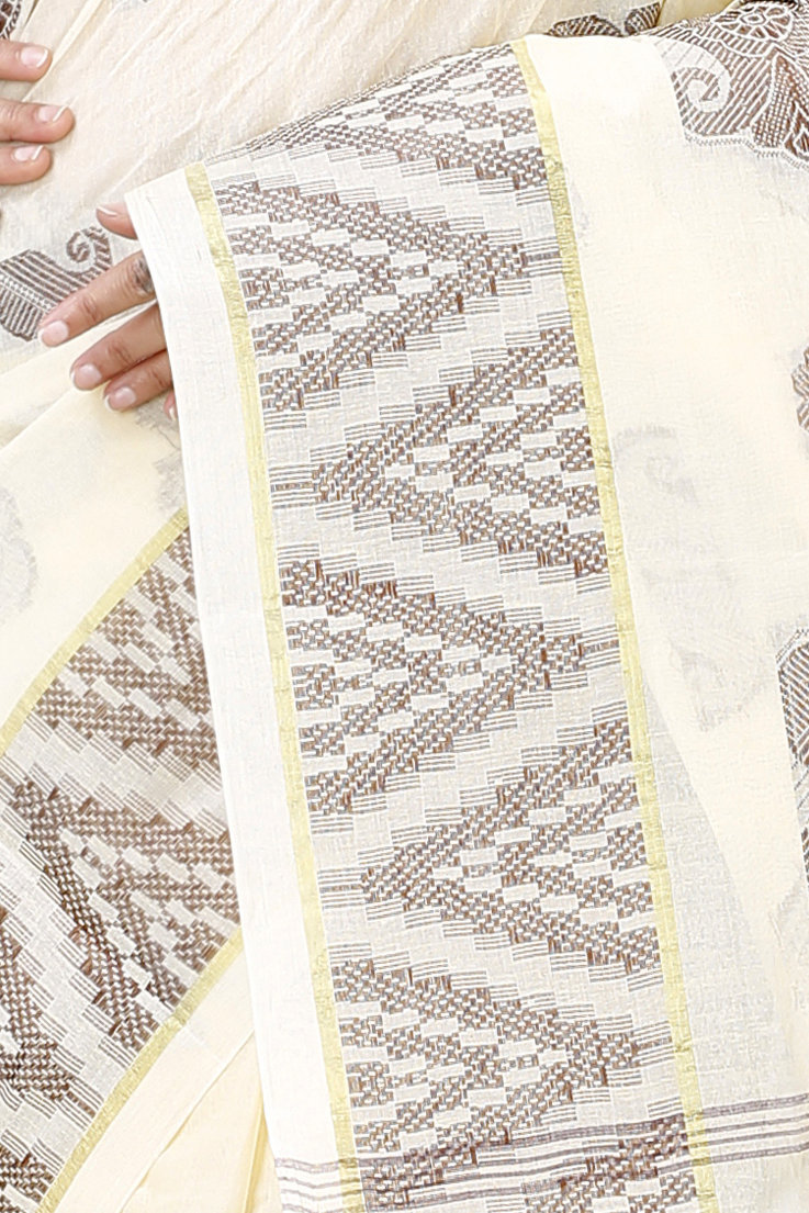 White Brown Pure Cotton Gargi Tant Saree (912)